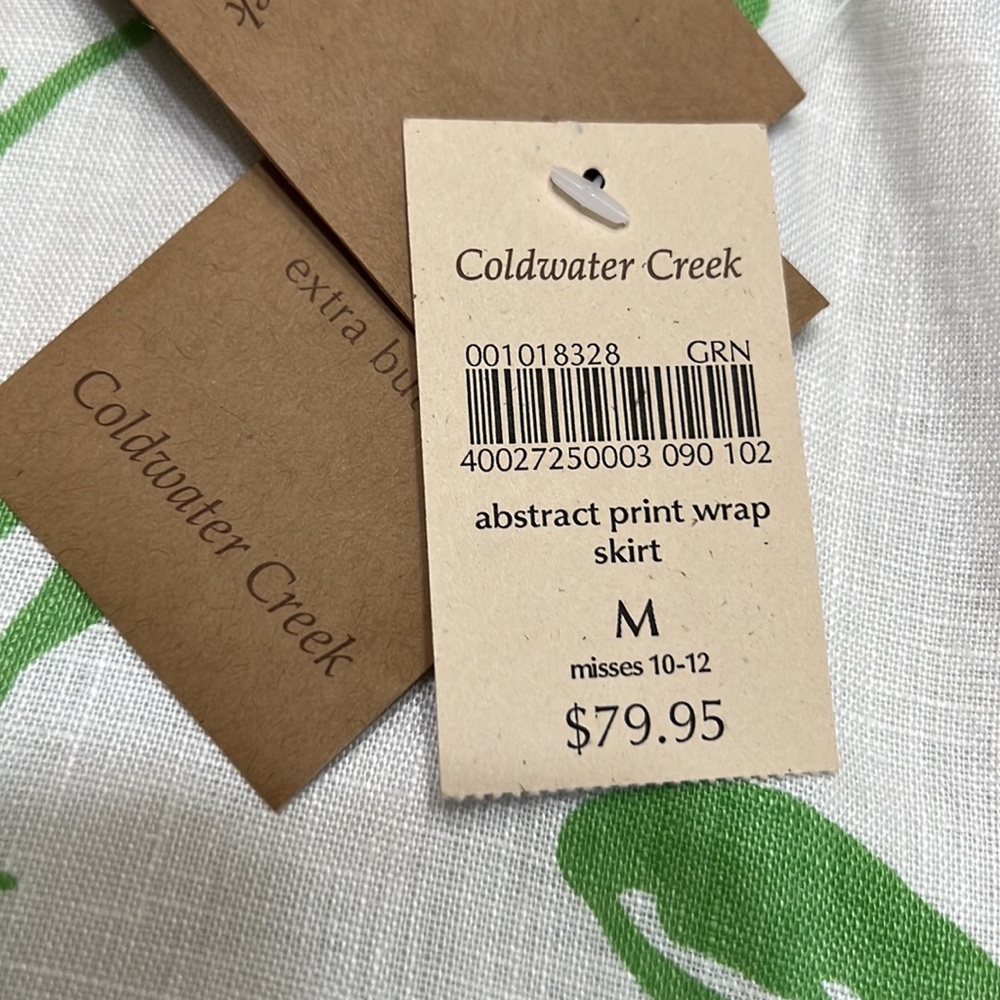 Coldwater Creek White Green Floral Print Linen Wrap Skirt Sz M NWT $80 - Picture 5 of 14